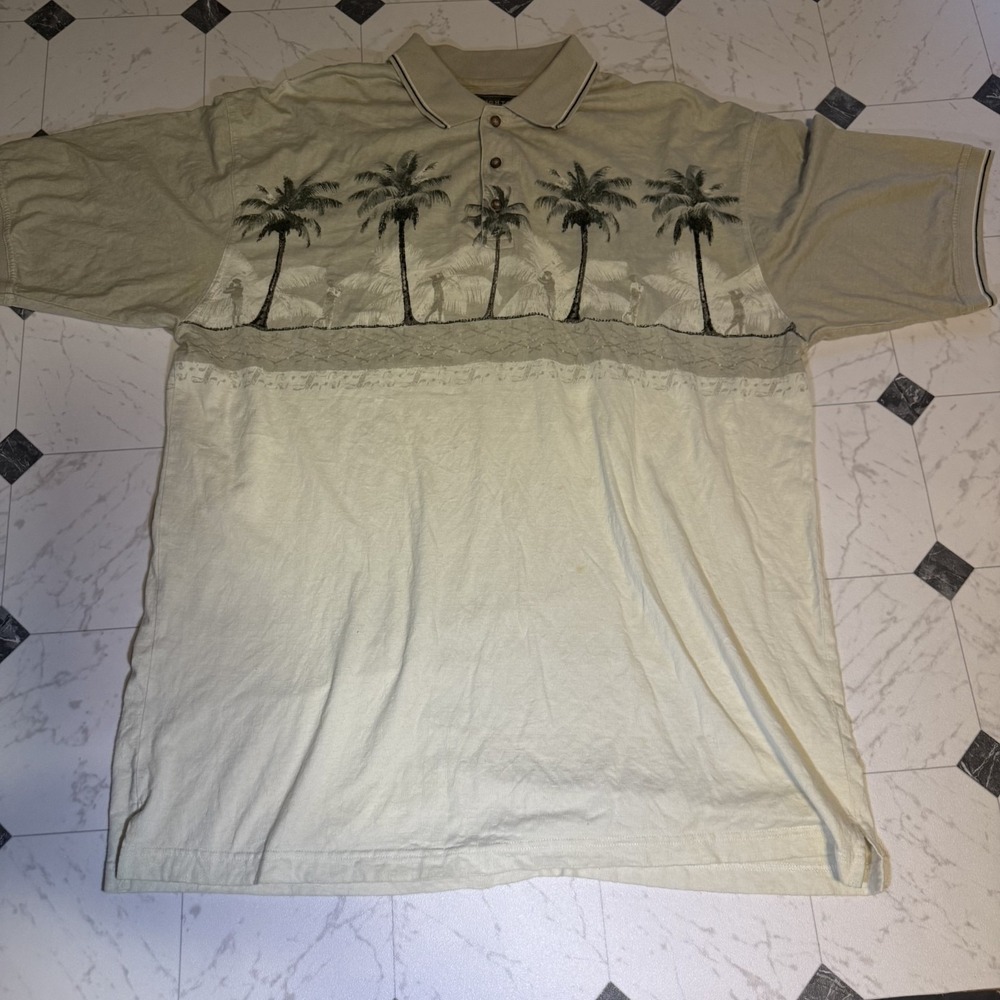 Knights Sportswear Palm Tree Polo Shirt Large Beige Tropical Golf Casual Shirt‎